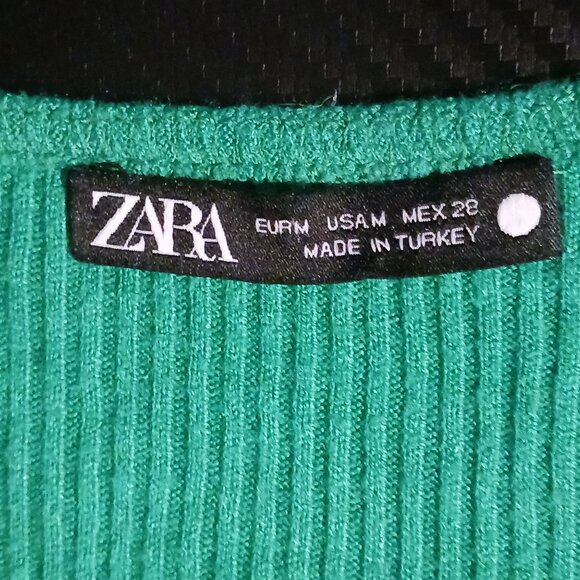 Zara Green LS Ribbed Cut-Out Stretch Midi Dress Size M Bodycon - Picture 10 of 13